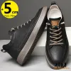 Sapatos homens booster tênis tênis grossa sapatos de elevador altura Aumentar a palmilha de 6cm Man Lift Couro alto Autumno da primavera PLUS TAMANHO 3647