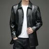 Haining Mens Genuine Leather Jacket Sheep Medium Length Windbreaker Spring and Autumn Casual Middle-aged for Men