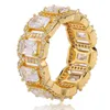 Anello da uomo Hip Hop con zirconi rettangolari ghiacciati, anello in oro argento con grandi zirconi cubici, gioielli con ciondolo249c