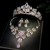 Colar brincos conjunto kmvexo ouro cor ab cristal nupcial moda tiaras coroa gargantilha feminino vestido de casamento jóias