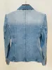 High Street EST 2024 Studge Jacket Womens Slim Fitting Double Breadted Lion Buttons Denim Blazer 240309