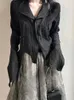 Blusas femininas camisa preta gótica estilo yamamoto blusa estética escura feminina roupas de grife irregular emo alt grunge topos y2k