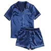 Conjuntos de pijamas femininos cetim manga curta seda para mulheres pijamas macios