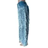 Jeans da donna con frange pantaloni in denim da donna cerniera in difficoltà tinta unita 2024 pantaloni sexy strappati con nappa moda primavera streetwear