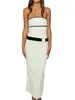 Feestjurken Dames S Strapless lange jurk Mouwloze bodycon-avondjurk met contrasterende kleur en riem