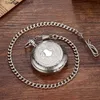 Pocket Watches Unique Black Silver Pocket Mechanical Hand-winding Fob Smooth Case Roman Numerals Dial Retro Clock Chain Pendants L240322