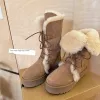 ブーツ2023冬の新しいファッションの女性の雪の雪のブーツ丸い頭の濃厚な靴底暖かく豪華なミッドレングスブーツ女性のためのブーツ