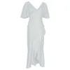 Robe irrégulière en Satin blanc pour femmes, jupe froncée asymétrique, Train Maxi, robes de soirée, nouvelle collection 2023