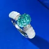 Cluster Rings Spring Qiaoer 925 Sterling Silver 7 9 MM Oval Lab Paraiba Tourmaline High Carbon Diamond Gemstone Ring For Women Fine Jewelry