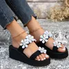 Tofflor lägenheter kilar kvinnor blomma höga klackar mysiga klänningskor 2024 sommar casual strand flip flops utomhus varumärke femme glider