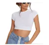 Ny kortärmad beskuren t -skjorta kvinnor mode Solid Simple Lady Crop Top Casual Custom Summer T -shirt för kvinnor