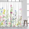 Rideaux de douche Rideau floral Ferme Aquarelle Fleurs de printemps Feuilles et papillons Rustique en bois Polyester Tissu Salle de bain Décor Ensemble