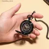 Pocket Watches Retro Mechanical Pocket Double Dragon Play Ball Steampunk Skeleton Hand-wind Flip Clock Fob With Chain Gift L240322