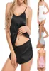 2020 frauen Sexy Trägerlosen Body Simulation Seide Dünne Pyjamas Set Vneck Leibchen Ärmellose Shorts Schlafen Tragen Backless6320622