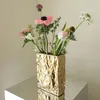 Vases Creative Square Plissé Vase en céramique Arrangement de fleurs Décoration séchée Artisanat hydroponique d'intérieur Accueil