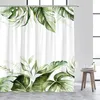 Duschgardiner akvarell botanisk gardin lämnar tropiska växter fjäderblommor palmfjäril rustik badrumsdekor