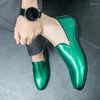 Casual Shoes Mens Patent Leather Fashion Glitter Green Loafers Men Moccasin Man Slip On Flats Mocasines Hombre