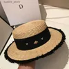 Chapeaux à larges bords Chapeaux de seau Chapeau de paille d'été 2024 Nouveau chapeau de paille français à dessus plat élégant femmes vacances en plein air chapeau de soleil chapeau de paille d'été L240322