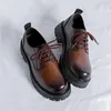 Casual Shoes Korean Style Mens Fashion Wedding Party Dress Genuine Leather Lace-up Derby Shoe Black Brown Platform Footwear Chaussure