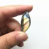 Estatuetas decorativas gota 10 pçs natural azul dourado labradorite fatia pingentes forma de folha diy jóias fazendo pedras e cristais