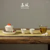 Teaware set keramiskt omslag Teacup Single Persimmon Gaiwan Jingdezhen Handmade Tea Set Grass Grey Bowl