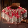 Scarves Women's Spring Autumn Vintage Beaded Embrodiery Luxury Wine Red Tassel Pashmina Female Winter Shawl Cloak Collar R1810