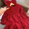 Mädchen Kleider Baby Herbst Kleid Winter Kleidung Samt Dicke Kinder Rot Langarm Prinzessin Weihnachten Kostenlose Schleife