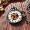 Montres de poche Antique Vintage collier Steampunk squelette mécanique horloge de poche pendentif remontage manuel hommes femmes Fob chaîne cadeau L240322