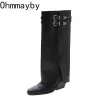 Boots Winter Women Cowboy Boots Fashion Slip On Belt Ladies Elegant Long Pipe Boots Casual Thick Heel Women's Boot