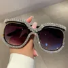 New style large frame personalized diamond inlaid sunglasses spicy girl street photo fashion show large frame slimming sunglasses