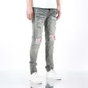 Jeans Toponamiri High Street Trendy Blue en cuir rose patch en détresse pour hommes