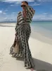 Fashion Vneck Long Sleeve Maxi Dress For Women Sexy Contrast High Waigh Bodycon Robe Summer 2024 Elegant Beachwear Sundresds 240312