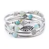 Bracelet Mode Femmes Pierres Naturelles Ethnique Multi Couches Rétro Bleu Turquoise Perles Wrap Bracelet Bijoux Accessoires Dame Cadeaux