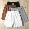 Shorts femininos cor sólida homens elegante cintura elástica cordão para mulheres solto ajuste perna larga fitness esporte verão