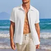 Men's Casual Shirts Men Solid Color Shirt Beach Stylish Summer With Turn-down Collar Short Sleeves Chest Pocket For Business