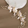 Pinces à cheveux, bandeaux à fleurs dorées Alooy, en céramique blanche, serre-tête en perles artificielles, bijoux de mariage pour mariée