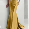 2024 Robe de bal de sirène d'or chérie perlée soirée en satin soirée formelle deuxième réception anniversaire robes de fiançailles robes robe de soirée