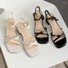 Sandaler kvinnors fasta färg snygga glid på låg block häl klänningskor sommar mångsidig
