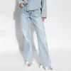 Jeans pour femmes 2024 printemps Y2k jambes stéréoscopiques décoration florale Vintage lavé et porté décontracté polyvalent pantalon droit