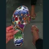 Verão slides mulheres flip flops moda chinelos pedra preciosa strass selvagem diamante plana com transparente pvc senhoras sapatos 240321