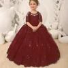 Girl Dresses Half Sleeve Shiny Sequins Banquet Flower Dress Ball Gown Tulle Christmas Party Puffy Bow Princess First Communion