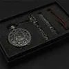 Pocket Watches Antique Mechanical Pocket Hand-Winding Hanging Pendant Clock with Necklace Chain+Leather Chains Present Sets for Men L240322