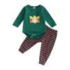 Clothing Sets Toddler Girl Boy 2Pcs Thanksgiving Clothes Long Sleeve Turkey Pattern Romper Stripe Print Pants Outfit