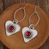 Kolczyki Dangle Modne srebrne w kształcie serca inkrustowane z czerwonymi kamieniami osobowość biżuteria damska