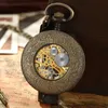 Pocket Watches Unique Retro Transparent Men Pocket Black Silver Steel FOB Chain Quartz Pocket New Luminous Clock L240322