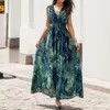 Vestidos casuais vintage v pescoço floral impressão vestido verão banquete festa de casamento moda feminina cinta longa para mulheres elegantes