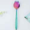 Dinnerware Sets Kitchen 304 Stainless Steel Sporks Long Handle Dessert Spoons Salad Fork For Fruit Appetizer ( Colorful )