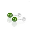 Stud Earrings AUthentic Natural Emerald Jade Beads S925 Silver Allergy Resistant Fashionable High-end Women's Exquisite Jewelry