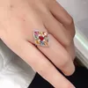 Cluster Rings Luxury Multi-Color Sapphire Ring For Party 3mm 5mm Natural Silver 925 SMYELLTY
