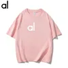 Al Women T-shirts Yoga outfit perfekt överdimensionerade skjortor tröja t-shirt korta ärmar skörd topp fitness träning besättning hals blus gym damer kvinnor shorts ärmar